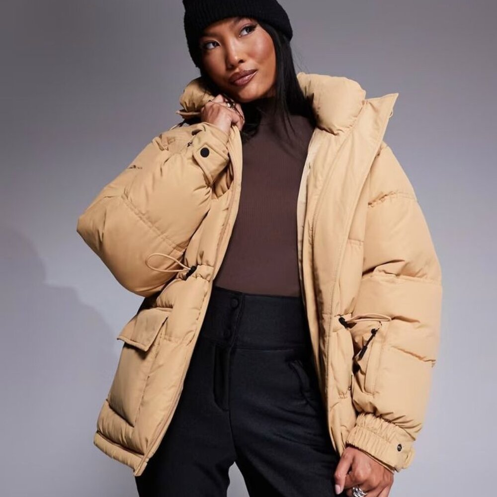 ASOS 4505 Ski Drawstring Waist Insulated Ski Jacket with Hood in Caramel